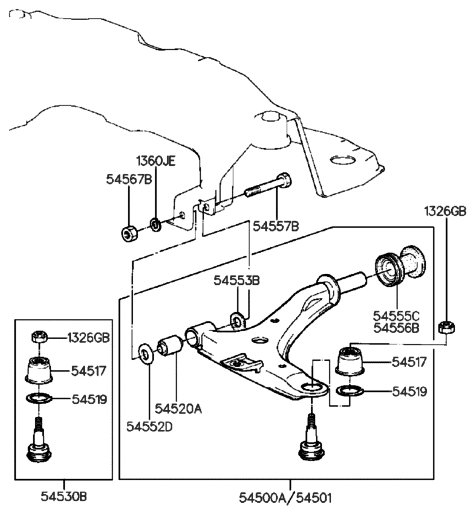 2012 Hyundai Equus  Arm & Ball Joint Assembly-Lower, RH Diagram for 5450133000