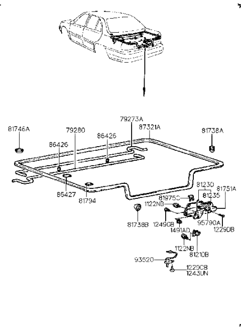 2010 Hyundai Equus  Pad-Trunk Lid Torsion Bar Diagram for 8642733000