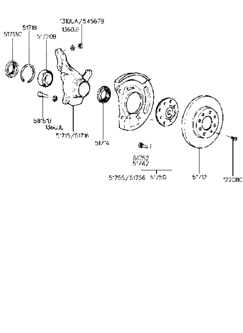 2007 Hyundai Entourage Front Wheel Hub Assembly Diagram for 5175033001