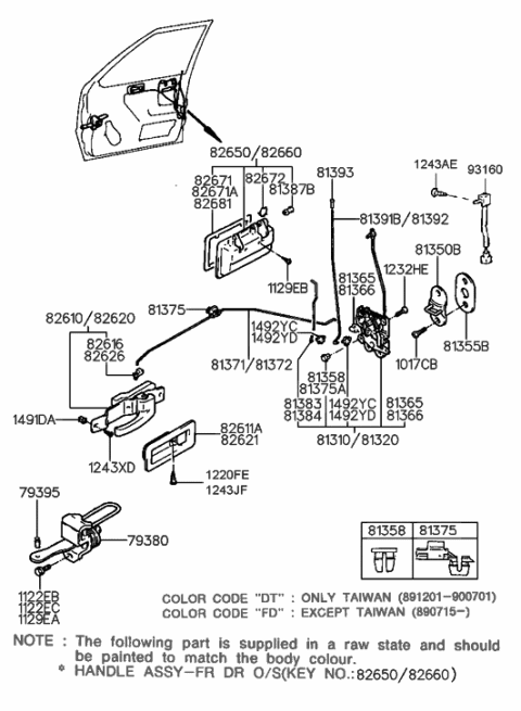 2007 Hyundai Entourage  Exterior Door Handle Assembly, Front, Left Diagram for 8265033000CJ