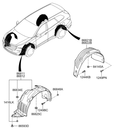 2017 Hyundai Sonata  Front Wheel Guard Assembly, Right Diagram for 86812B8500