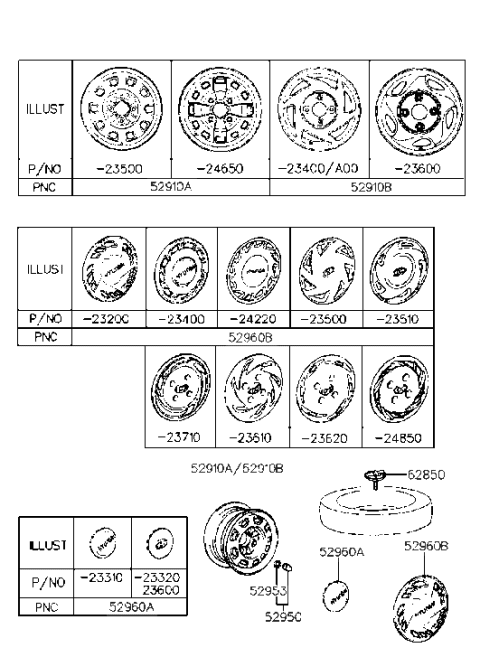 2006 Hyundai Santa Fe Aluminium Wheel Assembly Diagram for 5291023400D