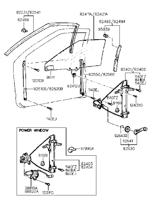 2003 Hyundai Santa Fe  Front Passenger Side Door Window Regulator Diagram for 8240223000