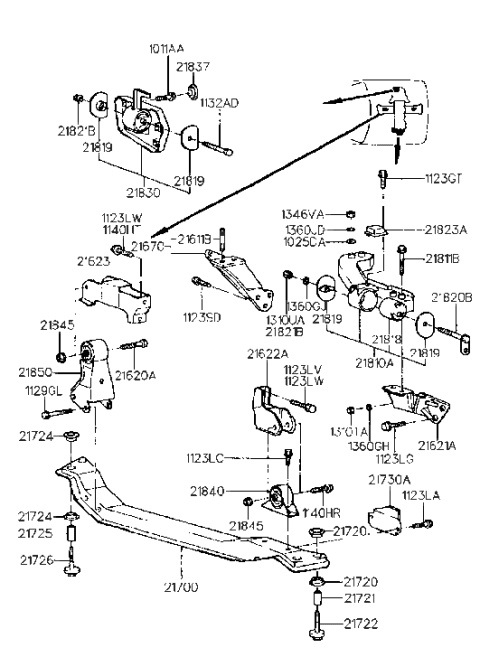 2004 Hyundai Santa Fe  Bracket Assembly-Roll Stopper, Rear Diagram for 2185023500