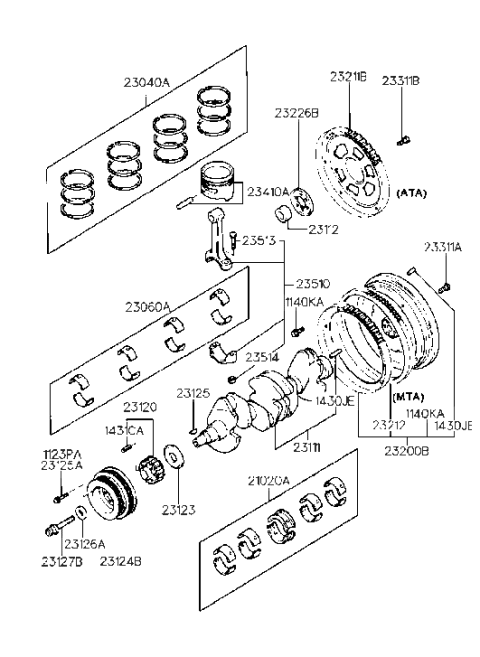 2002 Hyundai Santa Fe  Pulley-Damper Diagram for 2312422020