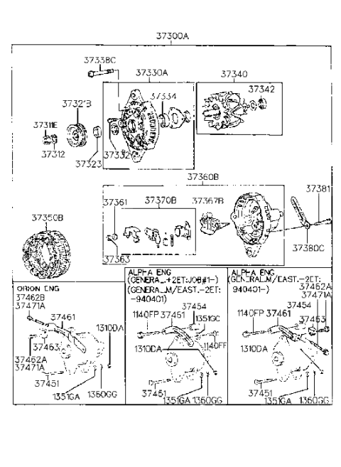 2004 Hyundai Santa Fe  Bracket Assembly-Generator Rear Diagram for 3736022020