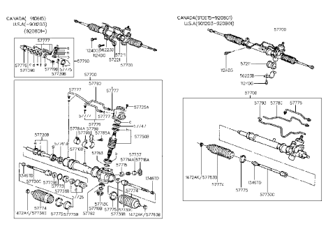 2004 Hyundai Santa Fe  Gear & Linkage Assembly-Power Steering Diagram for 5770024100