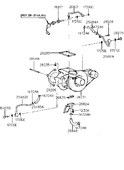2006 Hyundai Santa Fe TURBOCHARGER Diagram for 2823122151