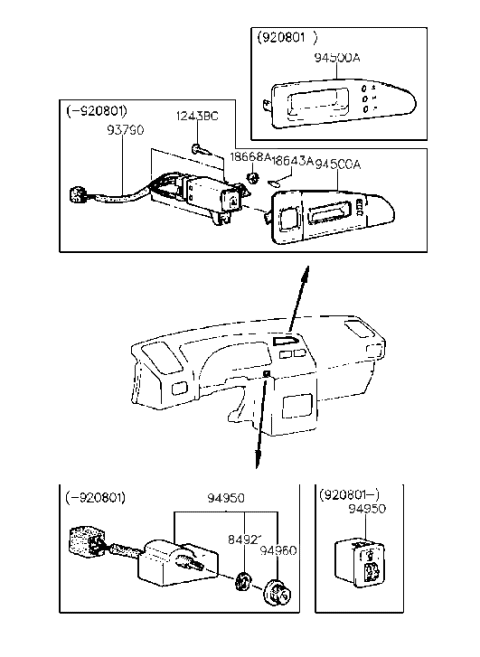 2003 Hyundai Santa Fe Switch Assembly-Hazard Diagram for 9379023000