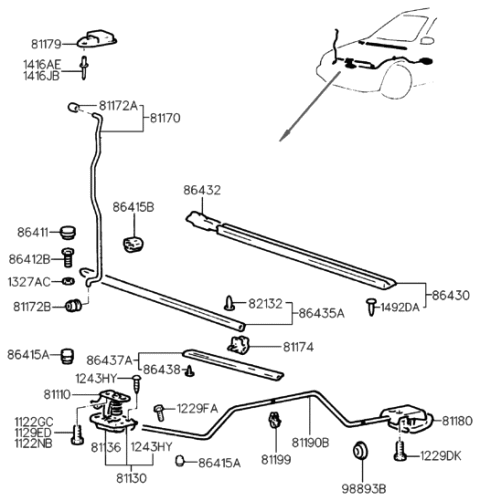 2006 Hyundai Santa Fe  Clip-Hood/Trunk Lid Diagram for 8117424000