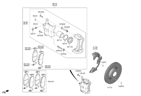 2005 Hyundai XG350  Piston-Front Disc Brake Diagram for 58112L1000