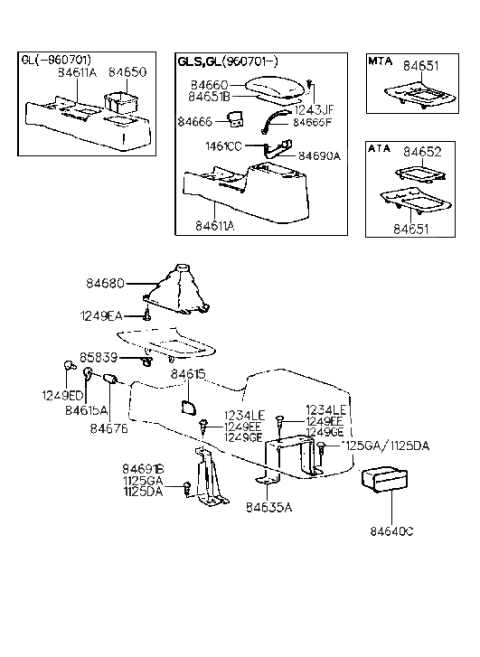 1989 Hyundai Excel  Plate Assembly-Console Upper Cover Diagram for 8465234000