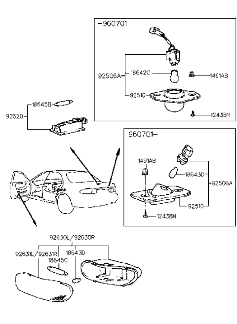 1989 Hyundai Excel  Lens & Housing Assembly-License Lamp Diagram for 9251022000