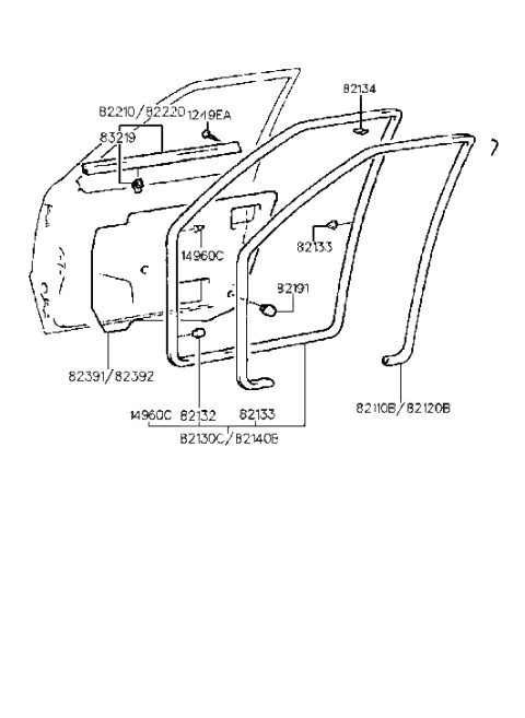 1986 Hyundai Excel  Weatherstrip Assembly-Front Door Side LH Diagram for 8213034000