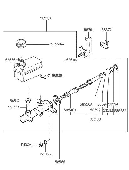 1986 Hyundai Excel  Filter Assembly-Brake Master Cylinder RESERV Diagram for 5853634000
