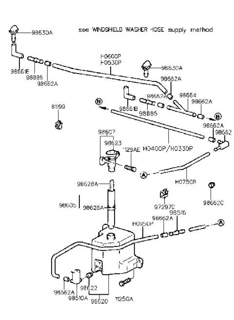 2015 Hyundai Equus Windshield Washer Motor & Pump Assembly Diagram for 9851034000