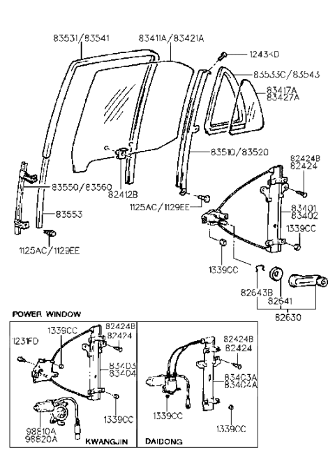 1987 Hyundai Excel  Grip Assembly-Front Door Glass Diagram for 8241223000