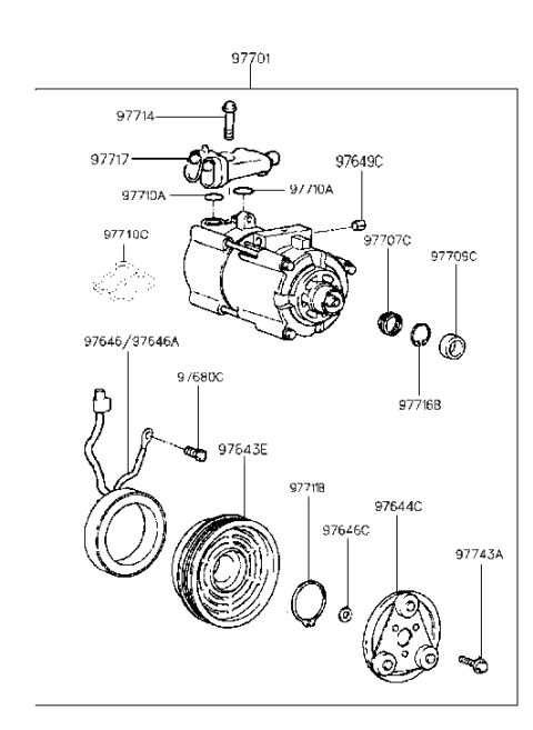 1989 Hyundai Excel Coil & Wiring-A/C Compressor Diagram for 9764134000