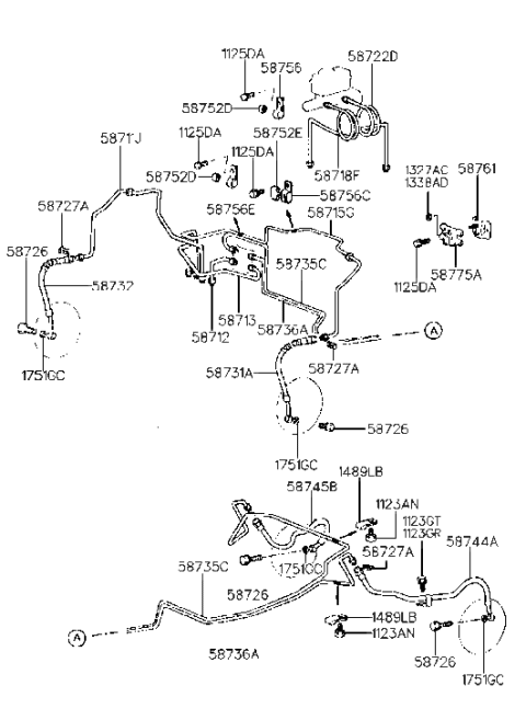 1986 Hyundai Excel Tube-Hydraulic Module To Connector RH Diagram for 5871334201