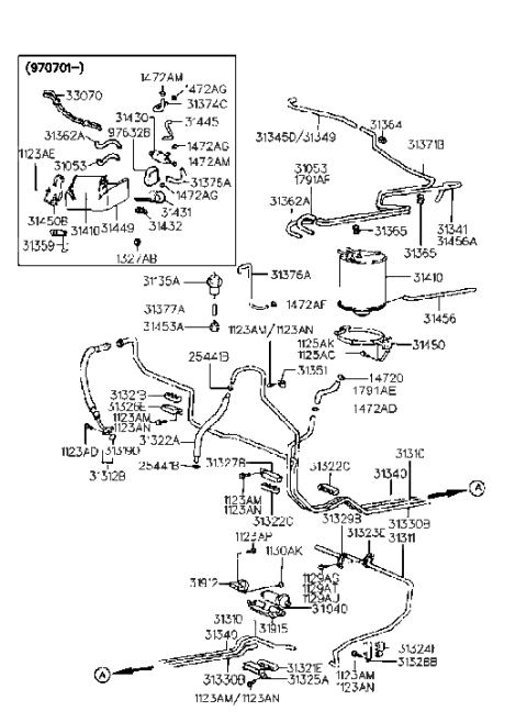 1985 Hyundai Excel  Clamp-Fuel Line Diagram for 3132834000