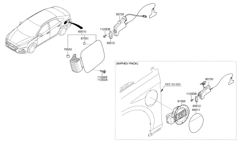 2006 Hyundai Santa Fe  Housing Assembly-Charge Port Door Diagram for 81595E6100