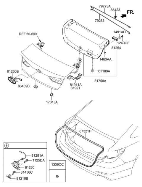 2006 Hyundai Santa Fe  Weather Strip-Trunk Lid Diagram for 87321C1500
