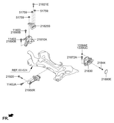2006 Hyundai Santa Fe  Transaxle Mounting Bracket Assembly Diagram for 21830E6000