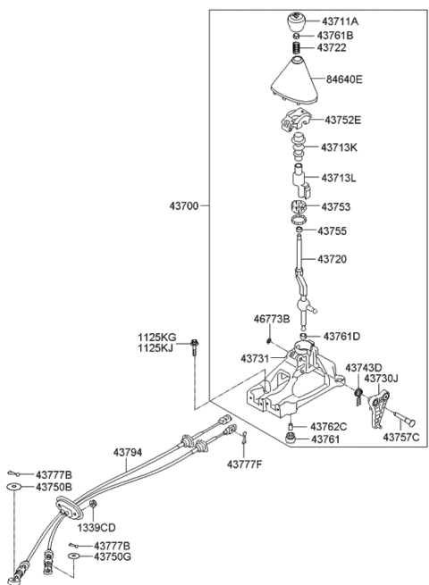 2022 Hyundai Kona Electric  Lever Complete-Gear Shift Diagram for 437002S100