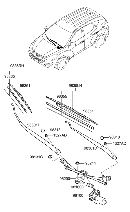 2022 Hyundai Kona Electric  Windshield Wiper Arm Assembly(Driver) Diagram for 983102S000