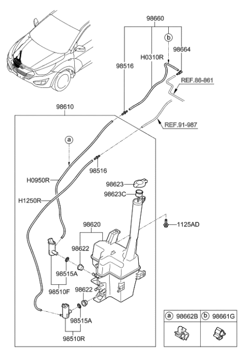 2022 Hyundai Genesis G90  Reservoir & Pump Assembly-Washer Diagram for 986102S000
