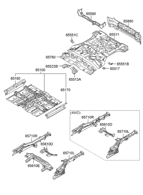 2022 Hyundai Kona Electric Extension Assembly-Rear Floor, Front Diagram for 655212S000