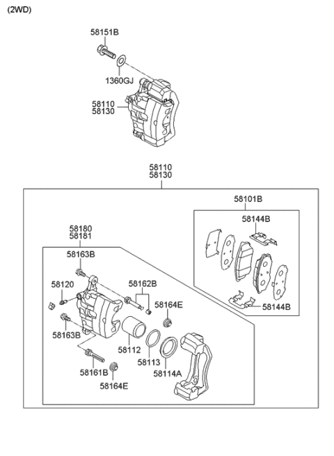 2021 Hyundai Palisade Front Disc Brake Pad Kit Diagram for 581012SA50