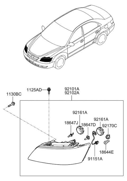 2014 Hyundai Genesis Headlamp Assembly, Right Diagram for 921020A000