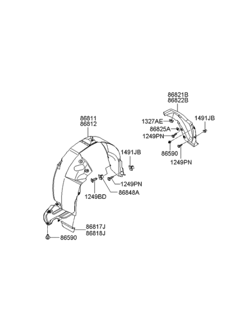 2014 Hyundai Genesis Front Wheel Guard Assembly, Left Diagram for 868110A000