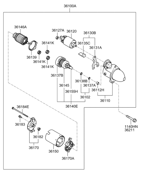 2014 Hyundai Genesis  Planet Gear Assembly Diagram for 3614125010