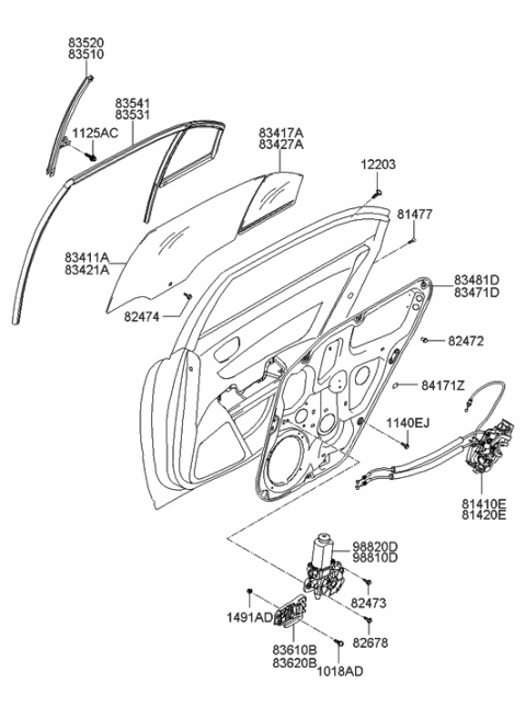 2014 Hyundai Genesis  Latch & Actuator Assembly-Rear Door, RH Diagram for 814203K001