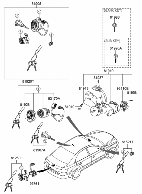 2014 Hyundai Genesis Sub Blank Key Diagram for 819963K010