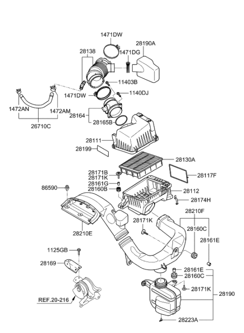 2014 Hyundai Genesis  Body-Air Cleaner Diagram for 281123K200