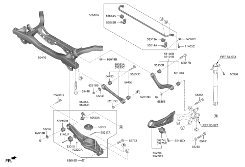 1993 Hyundai Elantra  Arm Complete-RR LWR, RH Diagram for 55220K4000