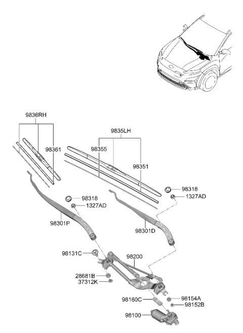 2001 Hyundai XG300  Crank Arm-Windshield WIPER Motor Diagram for 981603X000