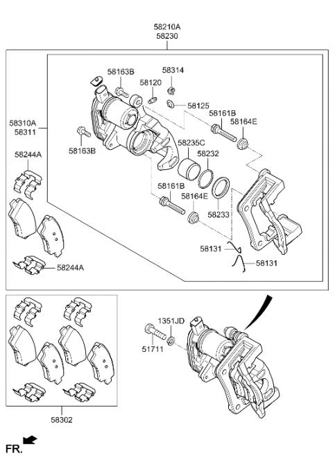 1993 Hyundai Elantra CALIPER Kit-RR Brake, LH Diagram for 58310K4A00