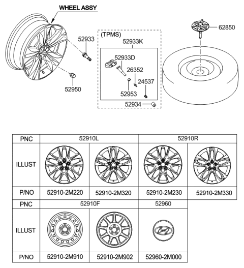 2017 Hyundai Elantra GT  Wheel Cap Assembly Diagram for 529102M902