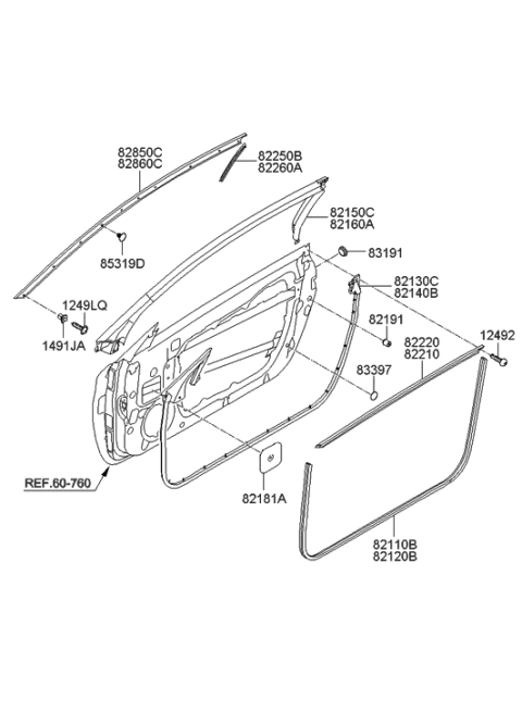 2016 Hyundai Elantra GT  Weatherstrip Assembly-Front Door Side LH Diagram for 821302M001