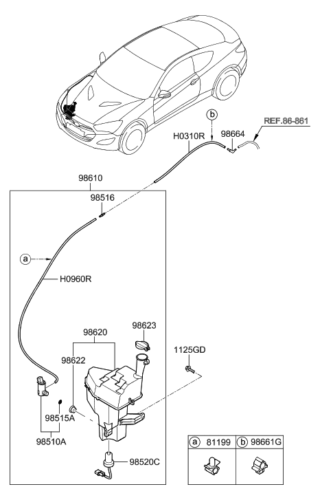 2015 Hyundai Elantra GT  Reservoir & Pump Assembly-Washer Diagram for 986102M500