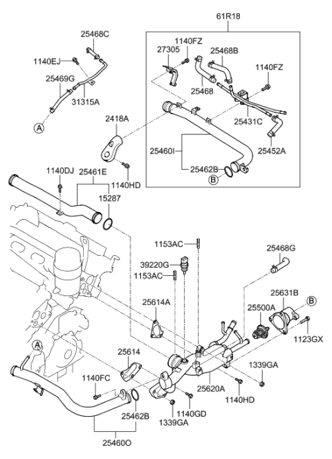 2019 Hyundai Elantra  Gasket-Thermostat Case Diagram for 256143C100