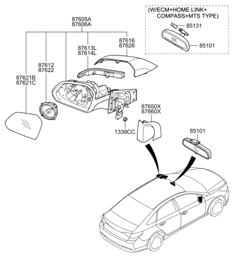 2021 Hyundai Elantra  Lamp Assembly-Outside Mirror, LH Diagram for 87613C1000