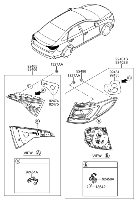 2021 Hyundai Elantra Rear Combination Holder & Wiring, Exterior Diagram for 92480E6100