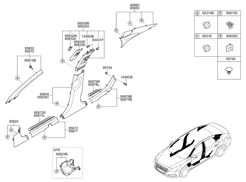 2021 Hyundai Elantra Trim Assembly-Center Pillar Upper RH Diagram for 85840C1100PPB