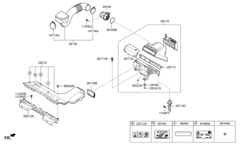2021 Hyundai Elantra  Air Cleaner Filter Diagram for 28113C1100