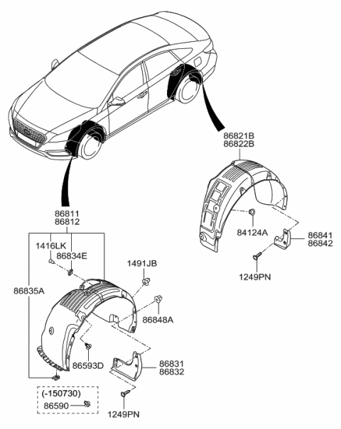 2021 Hyundai Elantra Front Wheel Guard Assembly, Left Diagram for 86811E6000